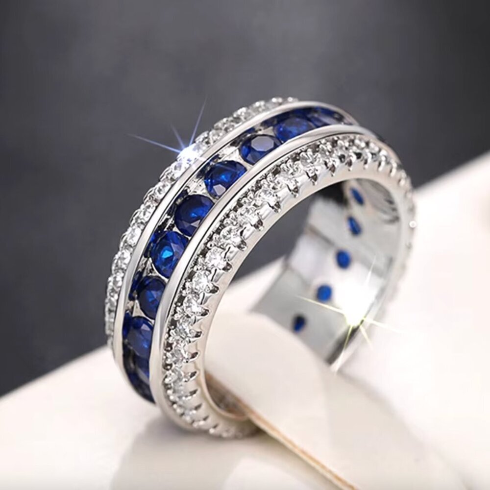 NEW 18k White Gold Sapphire Diamond Eternity Ring - Picture 3 of 7